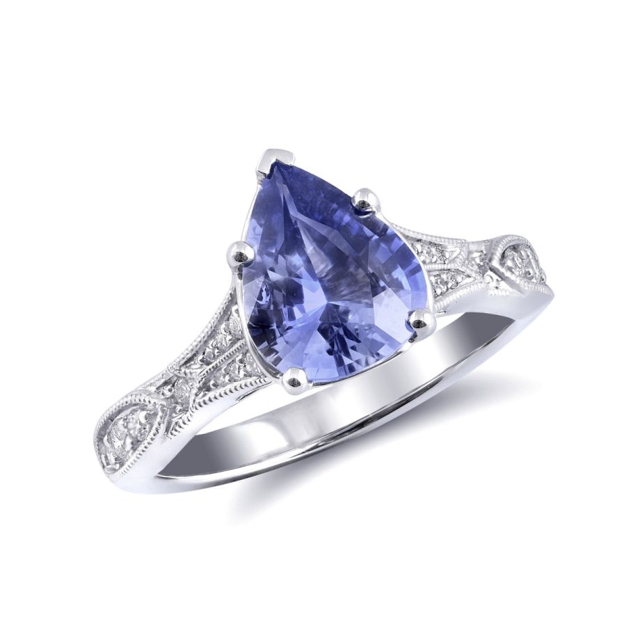 Natural Blue Sapphire 2.09 carats set in 14K White Gold Ring with 0.18 carats Diamonds 