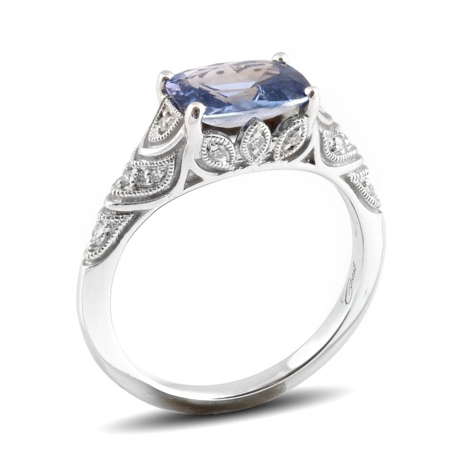 Natural Blue Sapphire 1.70 carats set in 14K White Gold Ring with 0.10 carats Diamonds 