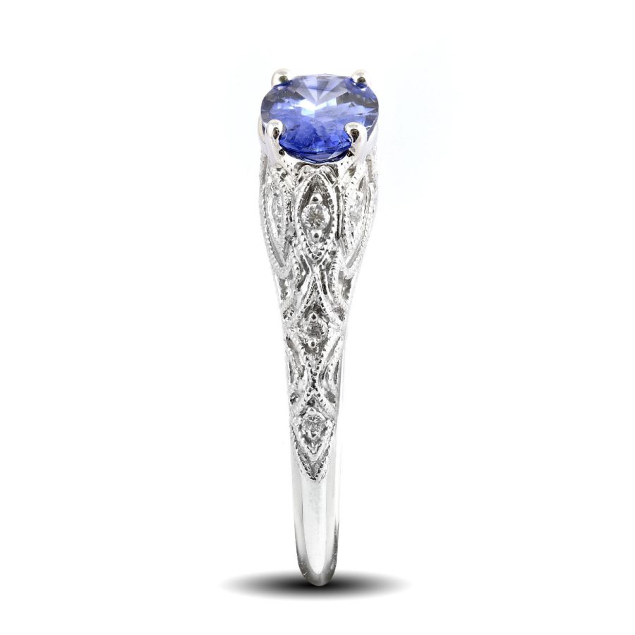Natural Blue Sapphire 0.99 carats set in 14K White Gold Ring with 0.11 carats Diamonds 