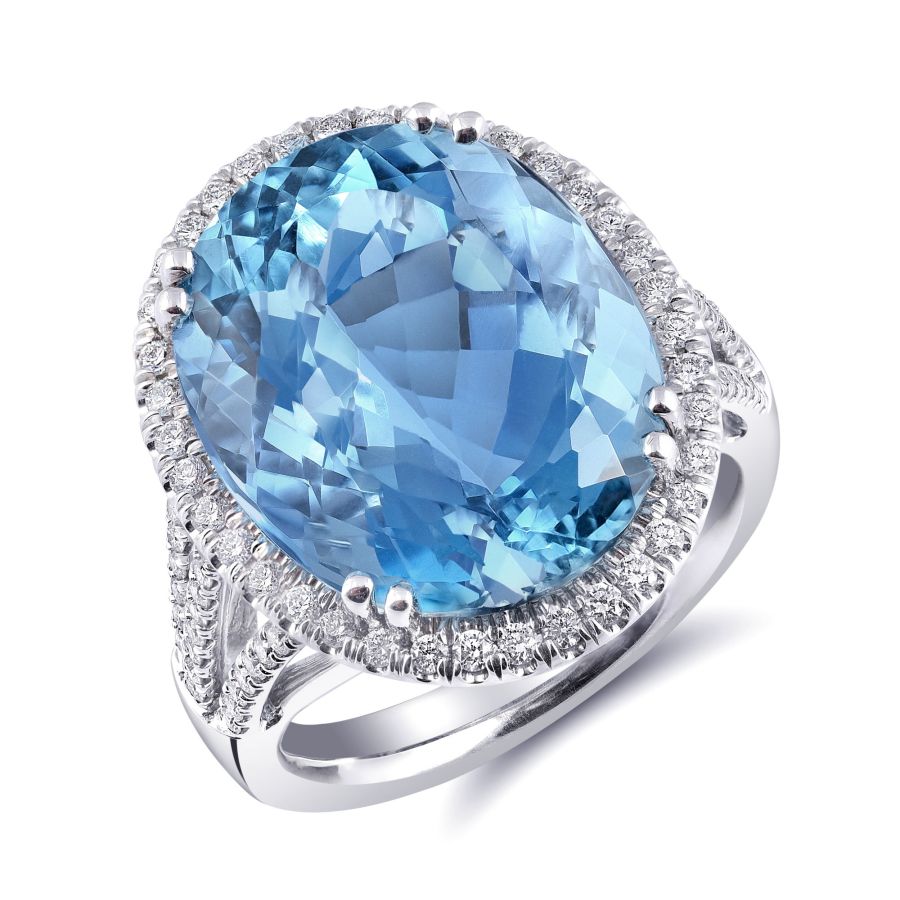 Natural Aquamarine 16.30 carats set in 14K White Gold Ring with 0.64 ...