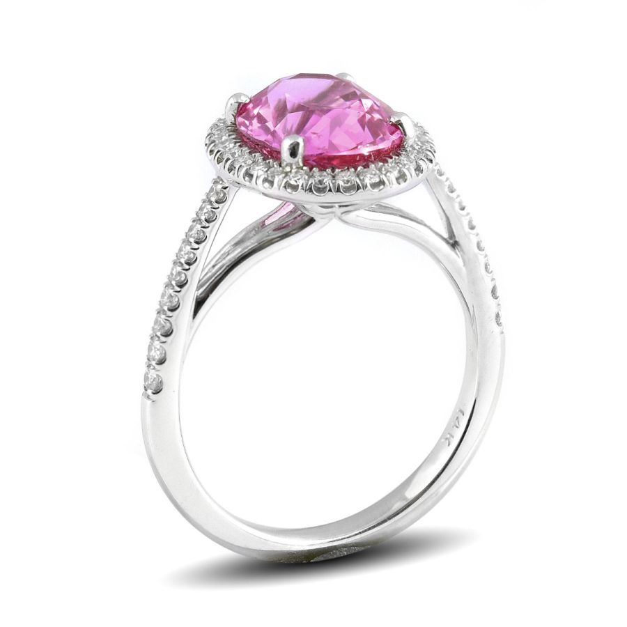 Natural Pink Sapphire 4.00 carats set in 14K White Gold Ring with 0.29 carats Diamonds 
