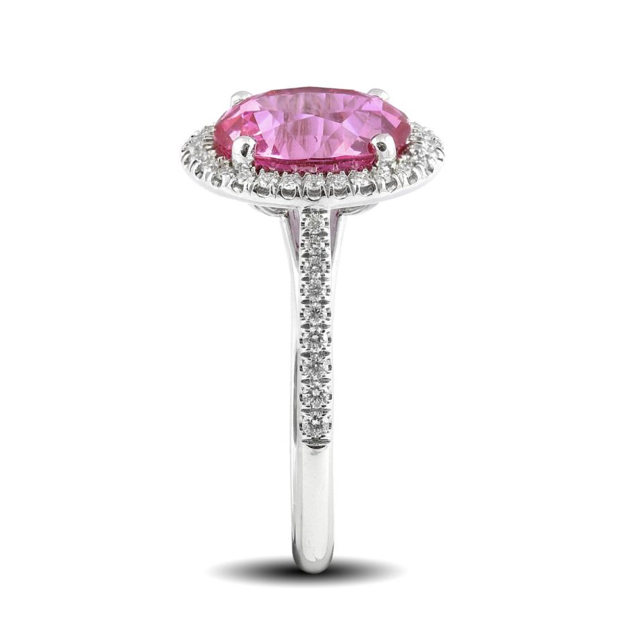Natural Pink Sapphire 4.00 carats set in 14K White Gold Ring with 0.29 carats Diamonds 