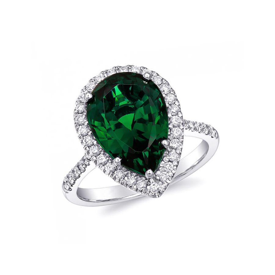 Natural Chrome Tourmaline 6.16 carats set in 14K White Gold Ring with 0.40 carats Diamonds 
