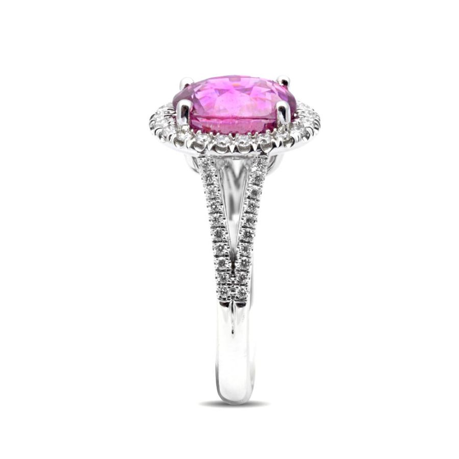 Natural Pink Sapphire 4.12 carats set in 14K White Gold Ring with 0.37 carats Diamonds 