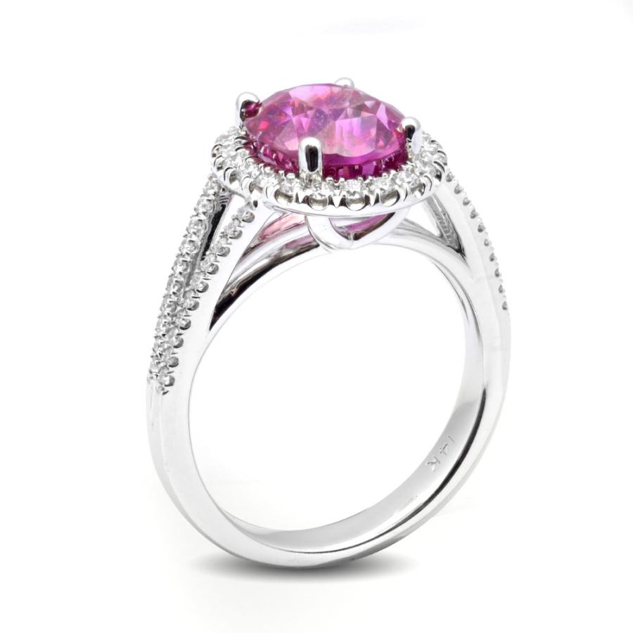 Natural Pink Sapphire 4.12 carats set in 14K White Gold Ring with 0.37 carats Diamonds 