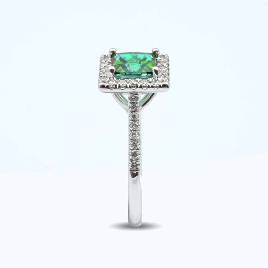 Natural Green Tourmaline 1.00 carats set in 14K White Gold Ring with 0.28 carats Diamonds 