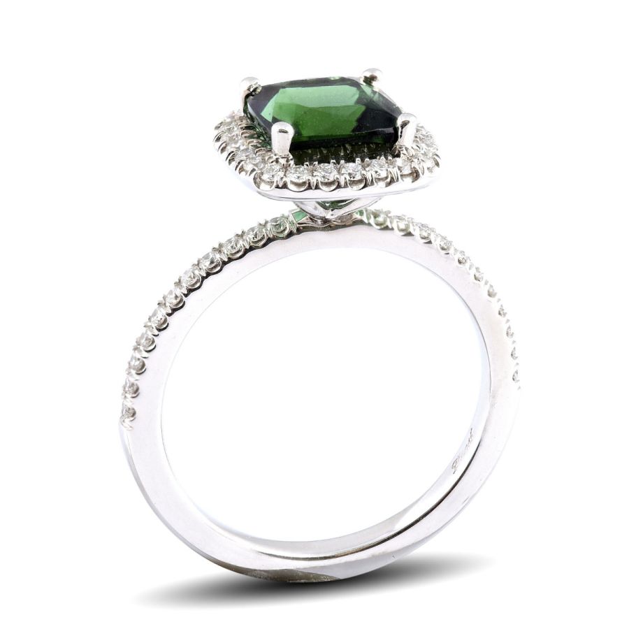 Natural Green Tourmaline 2.11 carats set in 14K White Gold Ring with 0.34 carats Diamonds 