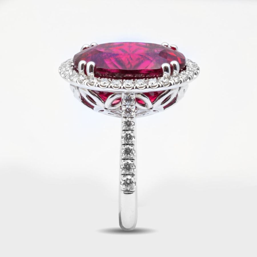 Natural Rubellite 13.45 carats set in 14K White Gold Ring with 0.85 carats Diamonds 