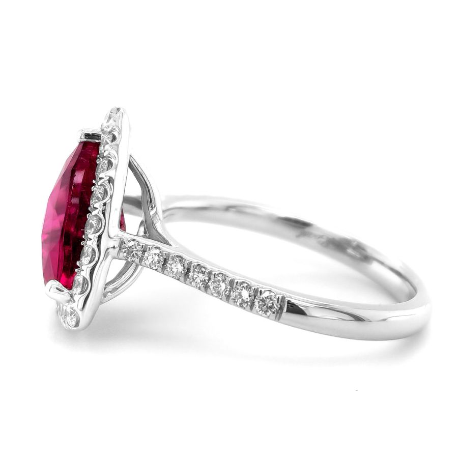 Natural Rubellite 2.70 carats set in 14K White Gold Ring with 0.50 carats Diamonds