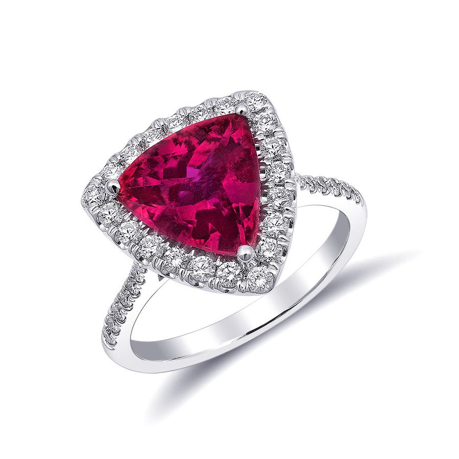 Natural Rubellite 2.70 carats set in 14K White Gold Ring with 0.50 carats Diamonds
