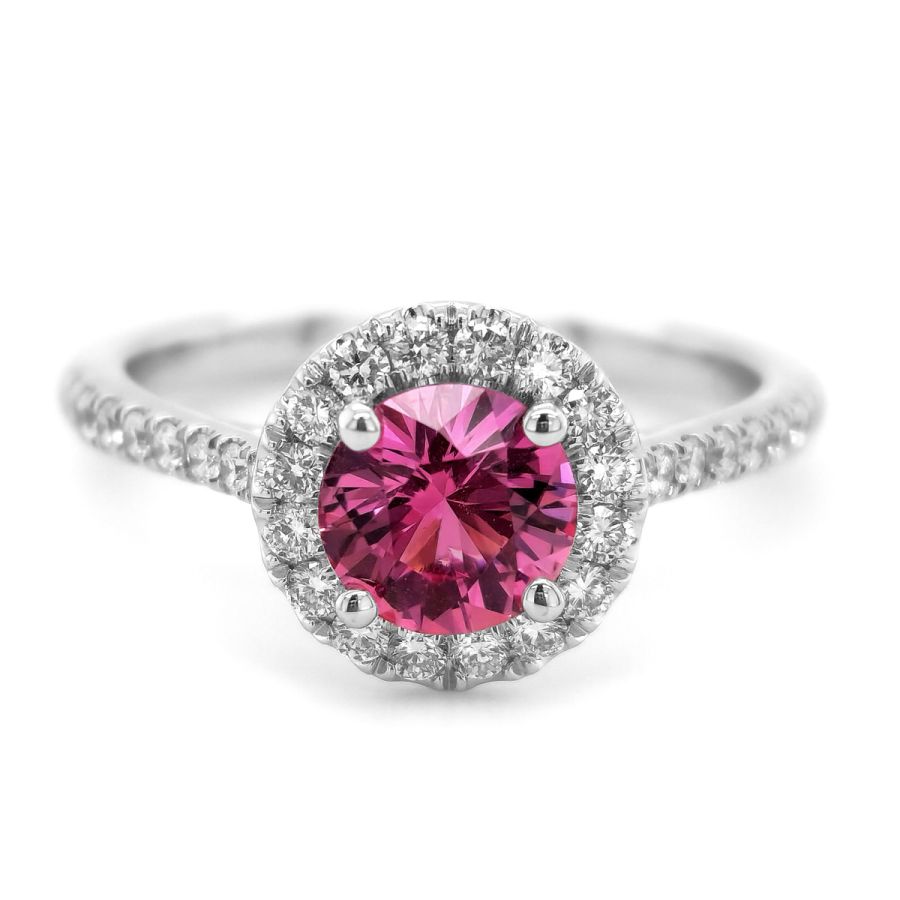Natural Unheated Padparadscha Sapphire 0.95 carats set in 14K White Gold Ring with 0.34 carats Diamonds / GRS Report