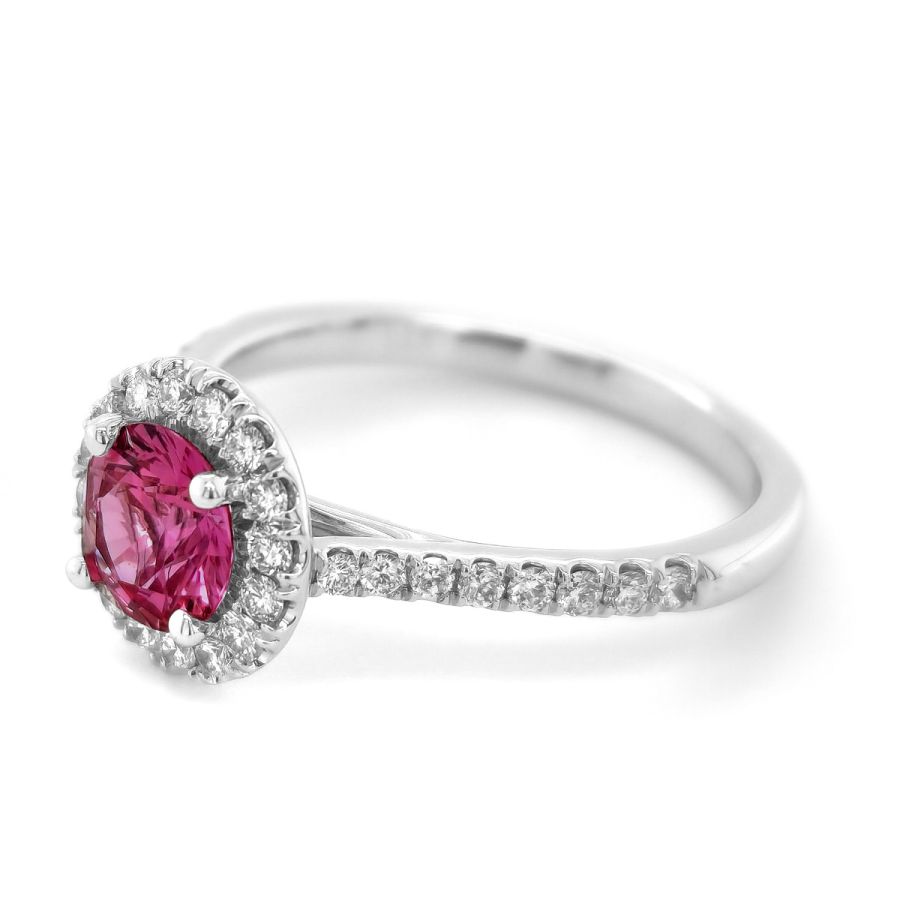 Natural Unheated Padparadscha Sapphire 0.95 carats set in 14K White Gold Ring with 0.34 carats Diamonds / GRS Report