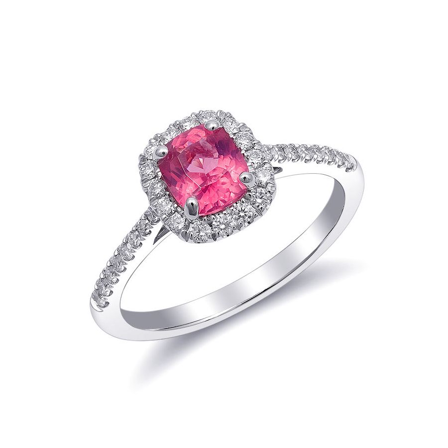 Natural Pink Spinel 0.88 carats set in 14K White Gold with 0.27 carats Diamonds
