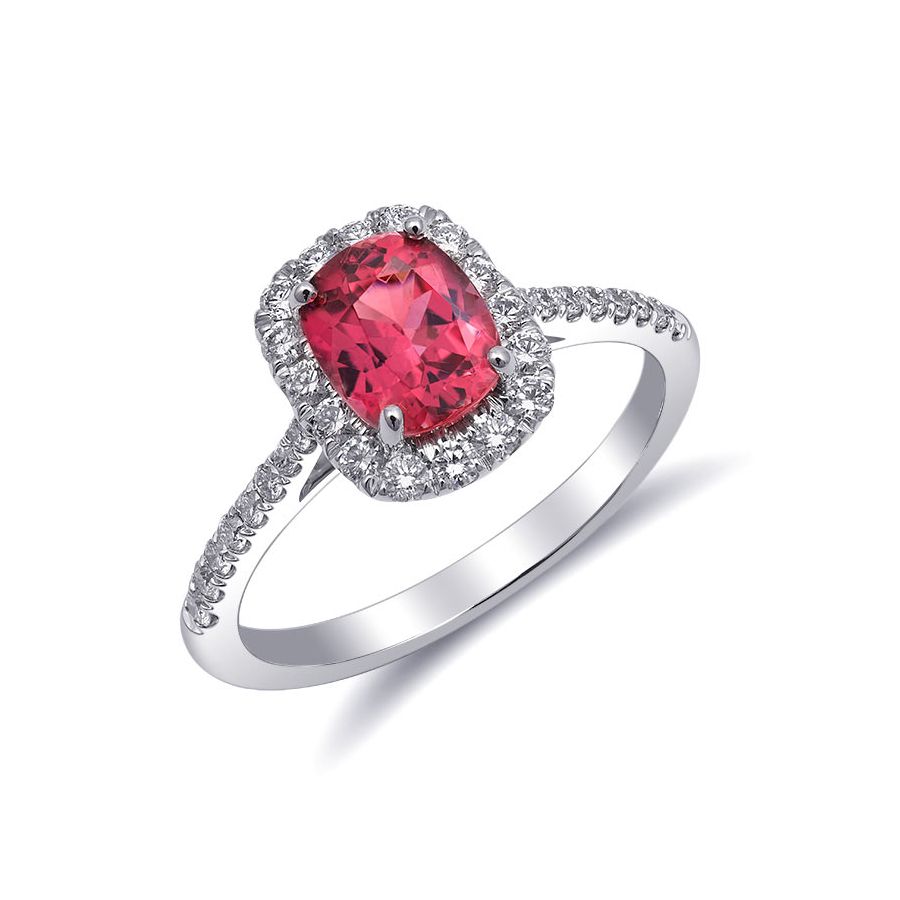 Natural Pink Spinel 1.21 carats set in 14K White Gold Ring with 0.36 carats Diamonds