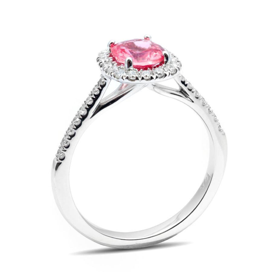 Natural Pink Spinel 0.86 carats set in 14K White Gold Ring with 0.29 carats Diamonds 