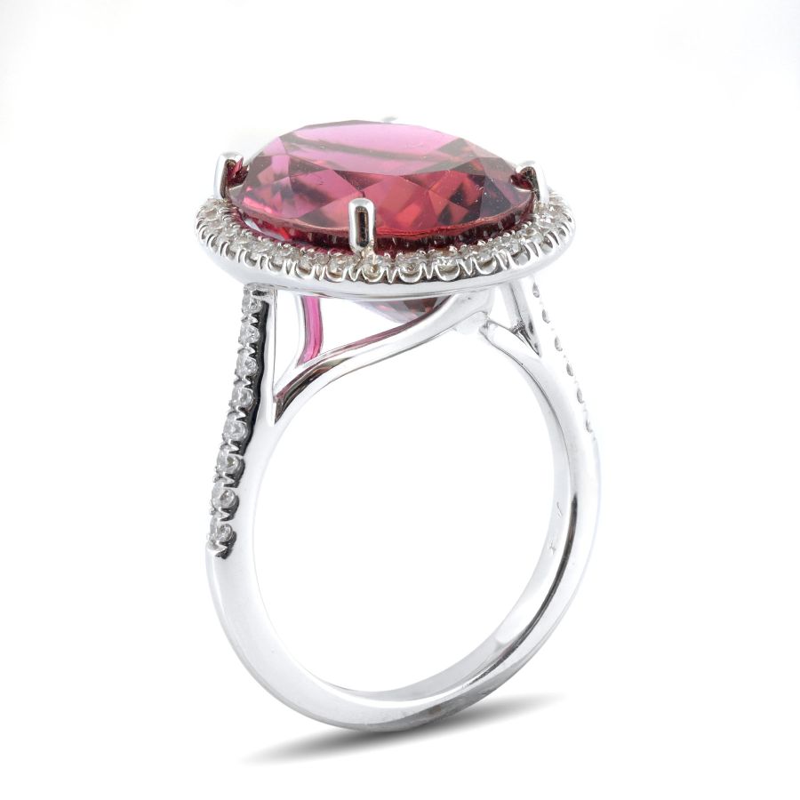 Natural Rubellite 10.71 carats set in 14K White Gold Ring with 0.54 carats Diamonds 