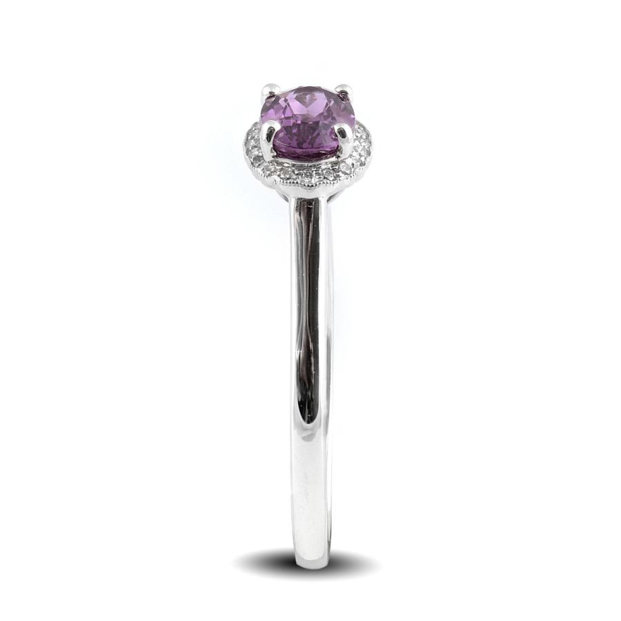 Natural Rhodolite Garnet 0.94 carats set in 14K White Gold Ring with 0.07 carats Diamonds 