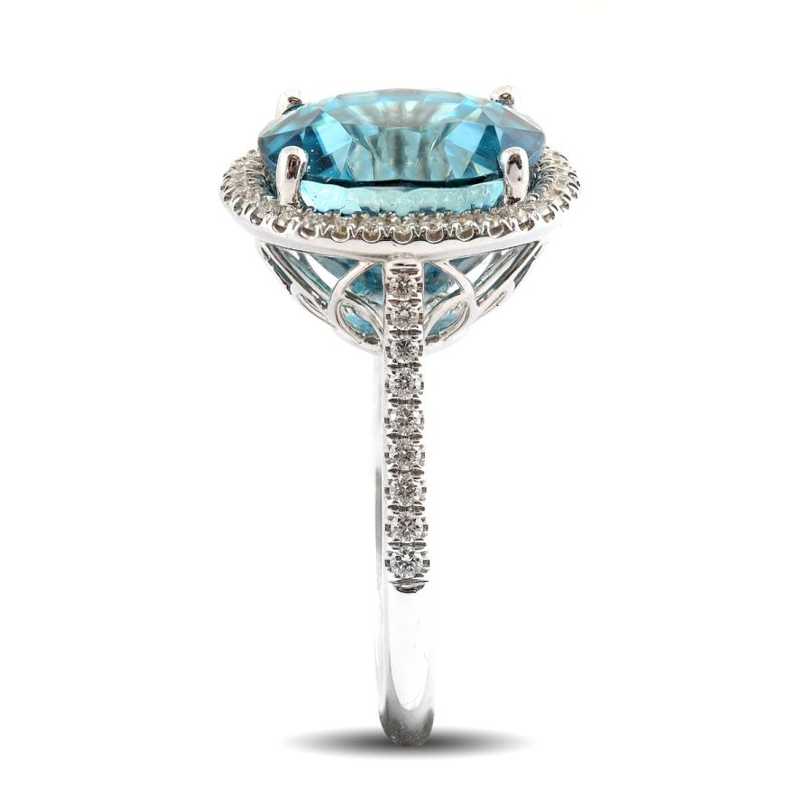 Natural Blue Zircon 13.43 carats set in 14K White Gold Ring with 0.37 carats Diamonds 