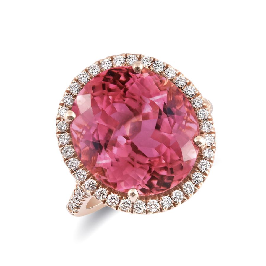 Natural Pink Tourmaline 13.68 carats set in 14K Rose Gold Ring with 0.56 carats Diamonds