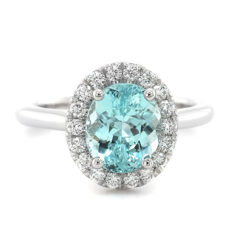 Natural Mozambique Paraiba Tourmaline 2.11 carats set in 14K White Gold Ring with 0.25 carats Diamonds / GIA Report