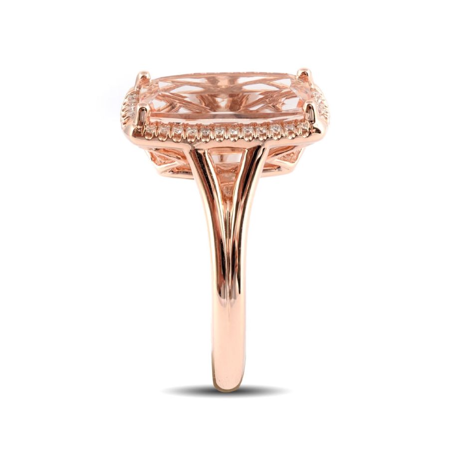Natural Morganite 3.15 carats set in 14K Rose Gold Ring with 0.12 carats Diamonds 