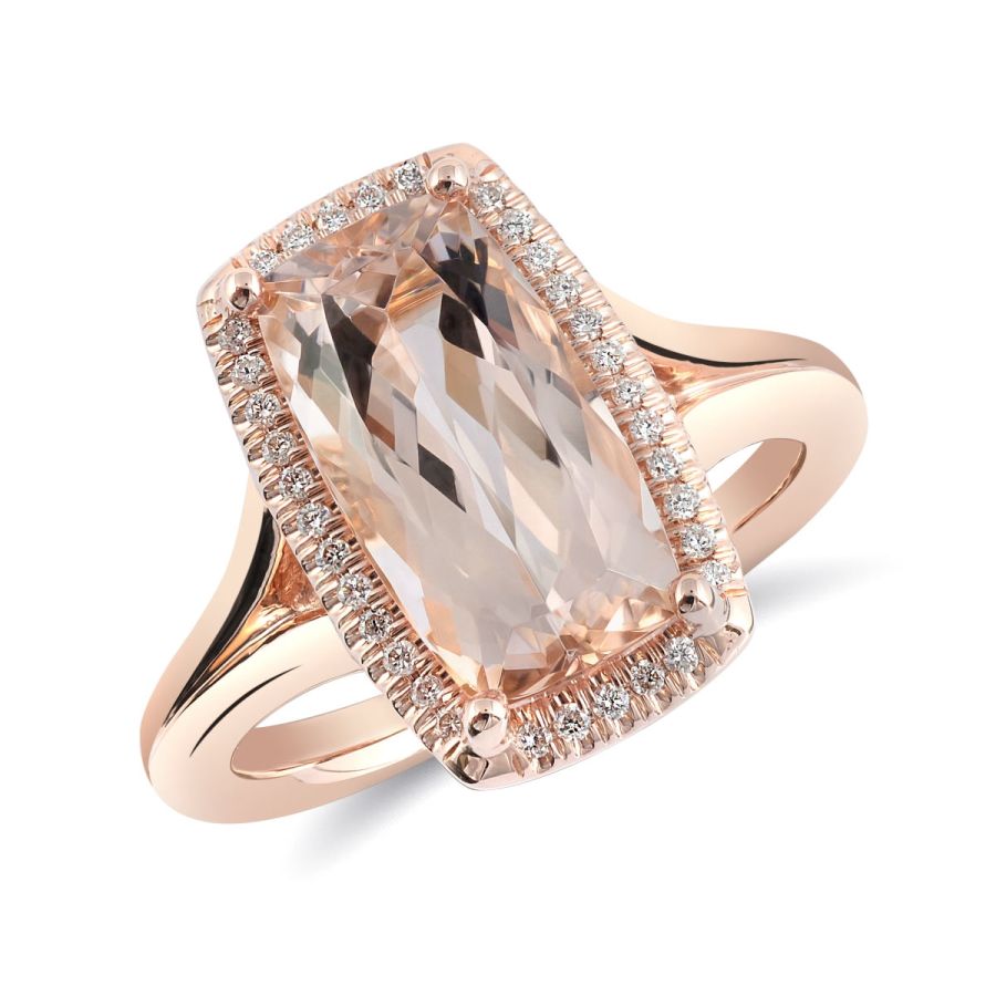 Natural Morganite 3.19 carats set in 14K Rose Gold Ring with 0.12 carats Diamonds 
