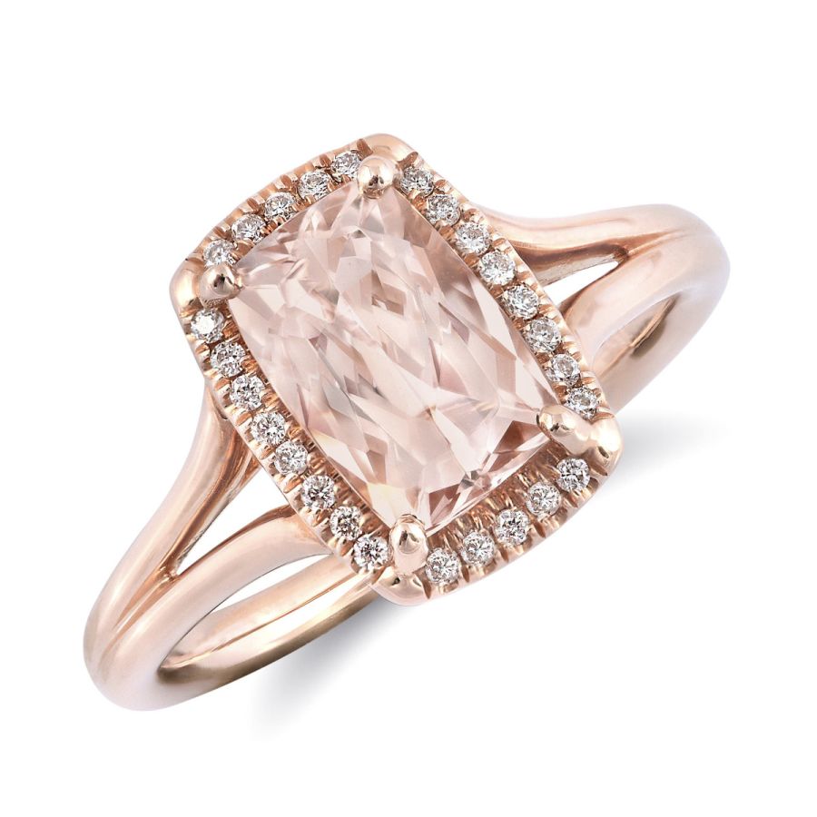 Natural Morganite 1.70 carats set in 14K Rose Gold Ring with 0.09 carats Diamonds 