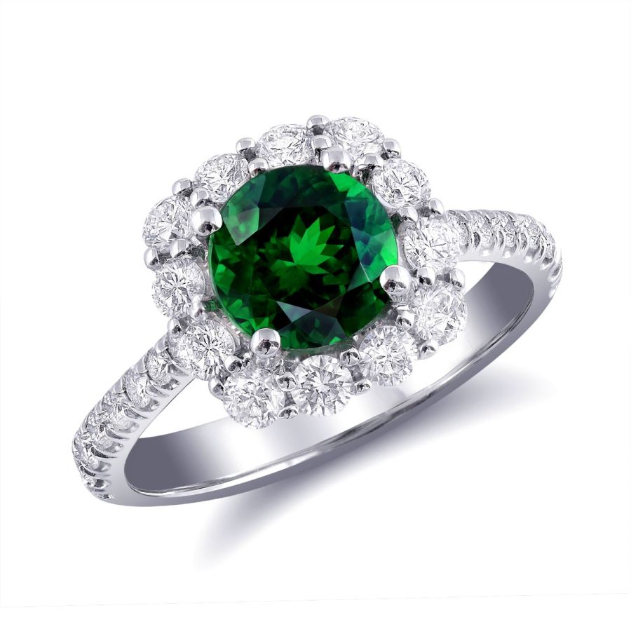 Natural Tsavorite 1.87 carats set in 14K White Gold Ring with 0.88 carats Diamonds 