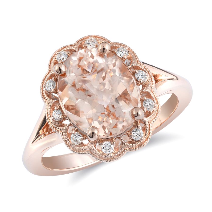 Natural Morganite 2.41 carats set in 14K Rose Gold Ring with 0.09 carats Diamonds 