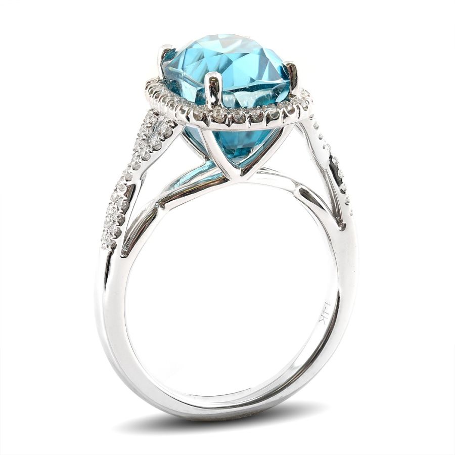 Natural Blue Zircon 9.41 carats set in 14K White Gold Ring with 0.29 carats Diamonds 