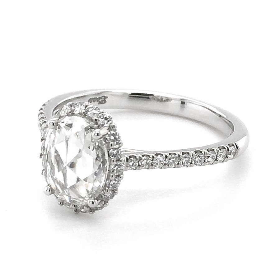 Natural Rose Cut Diamond 0.92 carats set in 18K White Gold Ring with 0.38 carats of Accent Diamonds / IGI Report