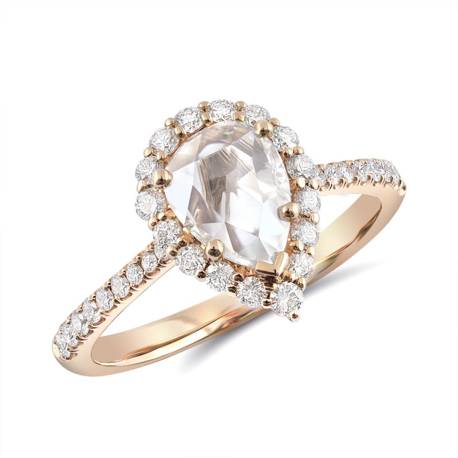 Natural Rose Cut Diamond 0.88 carats set in 18K Rose Gold Ring with 0.43 carats of Accent Diamonds / IGI Report