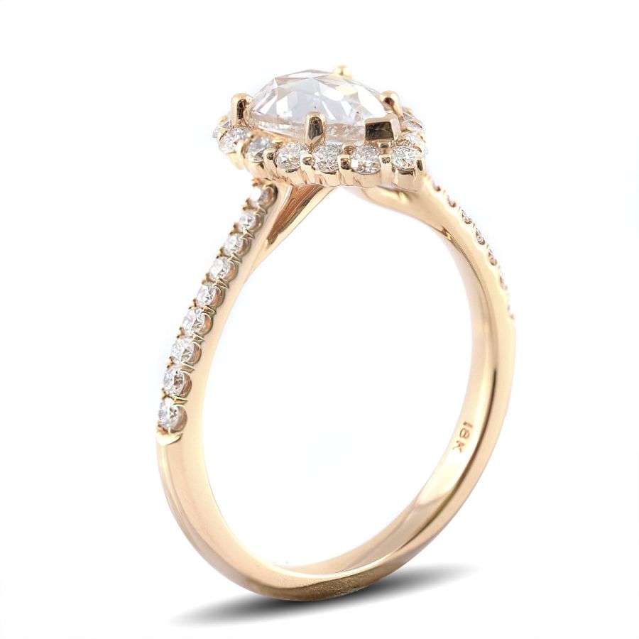 Natural Rose Cut Diamond 0.88 carats set in 18K Rose Gold Ring with 0.43 carats of Accent Diamonds / IGI Report