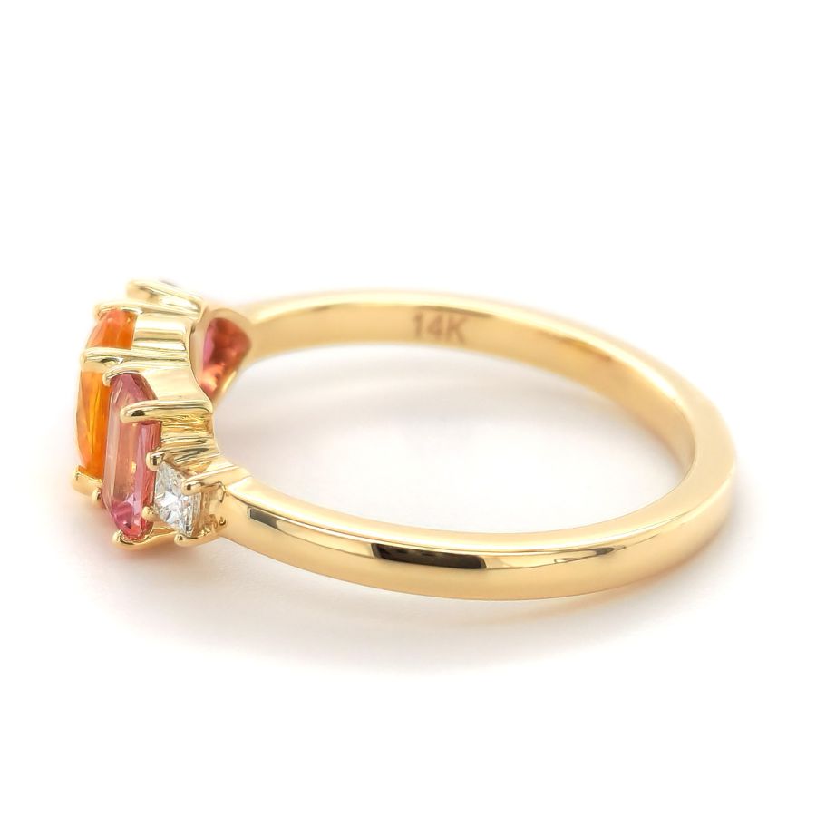 Natural Yellow Sapphire, Pink Tourmaline, Imperial Topaz, and Diamond 1.44 carats total weight set in 14K Yellow Gold Ring