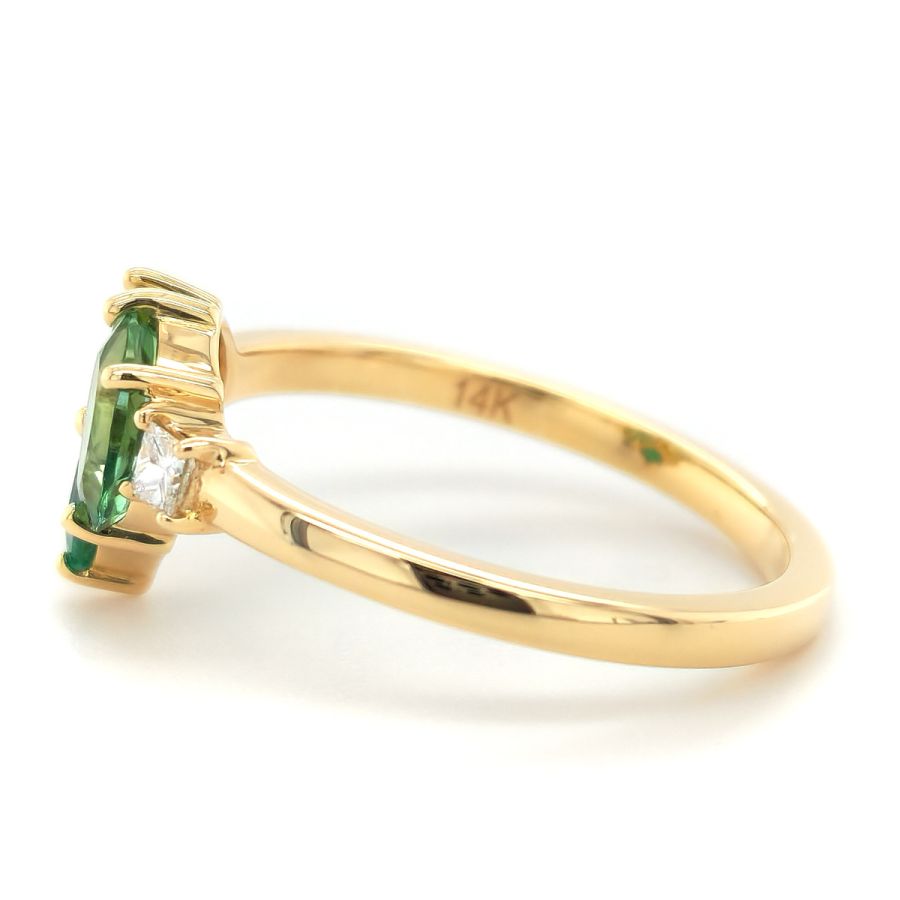 Natural Green Tourmaline, Peridot, Emerald, and Diamond 1.03 carats total weight set in 14K Yellow Gold Ring