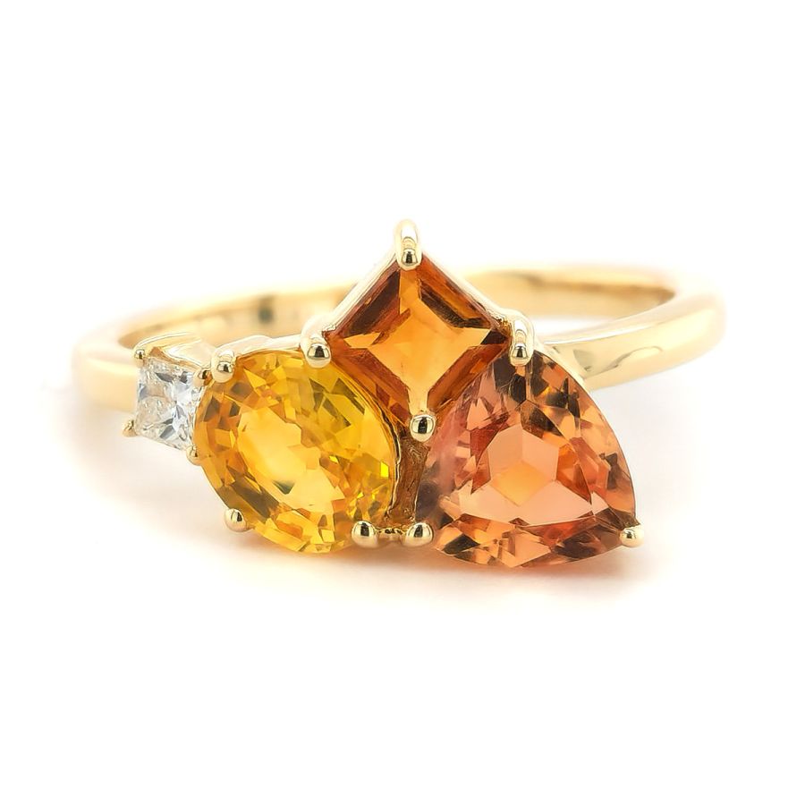Natural Imperial Topaz, Yellow Sapphire, Citrine, and Diamond 2.19 carats total weight set in 14K Yellow Gold Ring