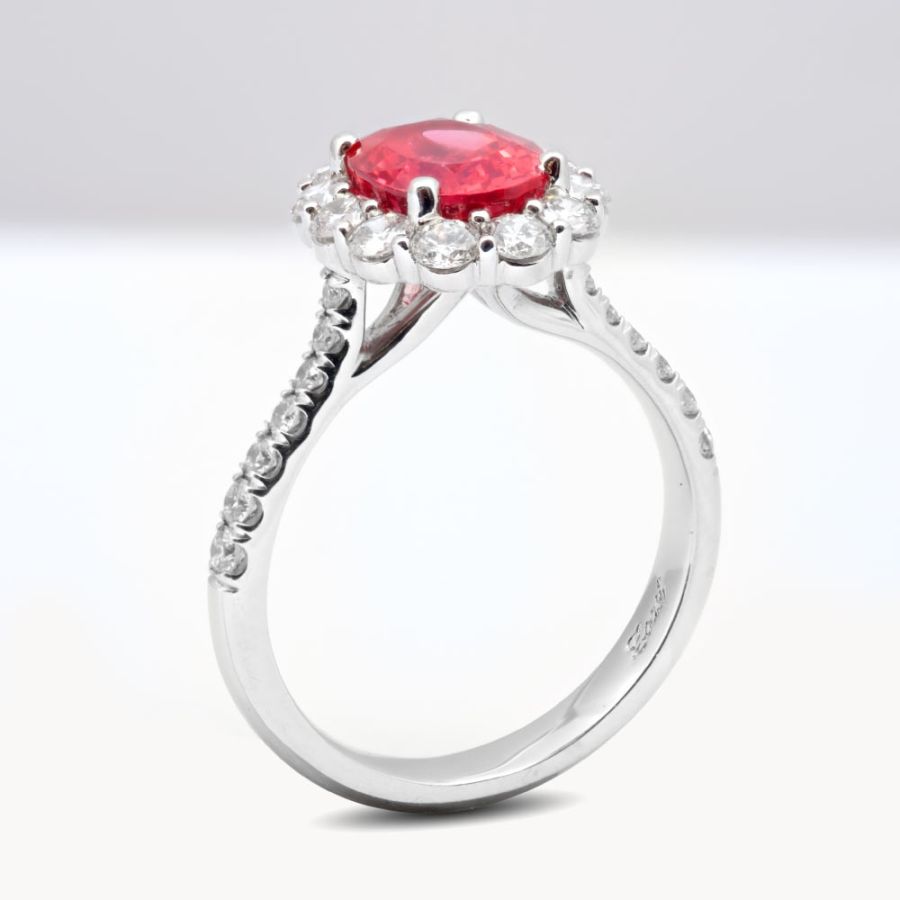 Natural Pink Spinel 2.12 carats set in Platinum Ring with 0.86 carats Diamonds 