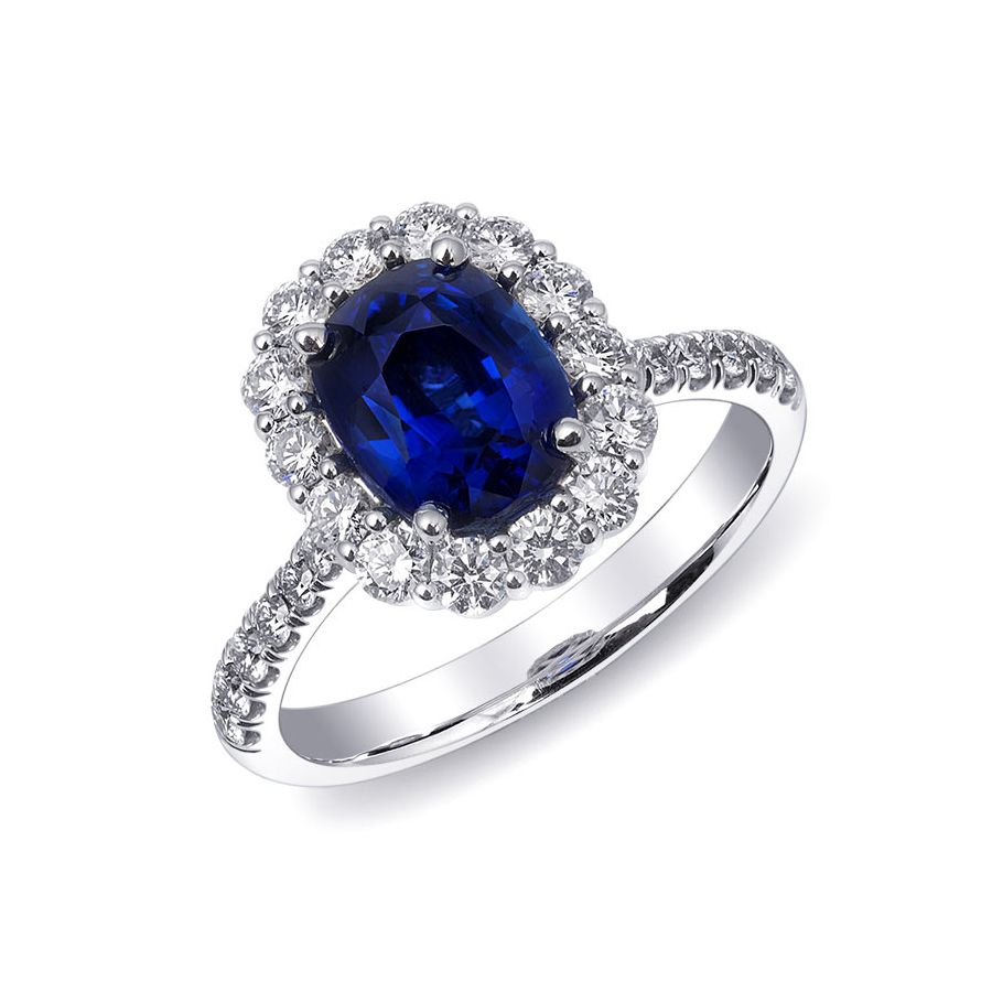 Natural Blue Sapphire 2.57 carats set in 14K White Gold Ring with Diamonds 