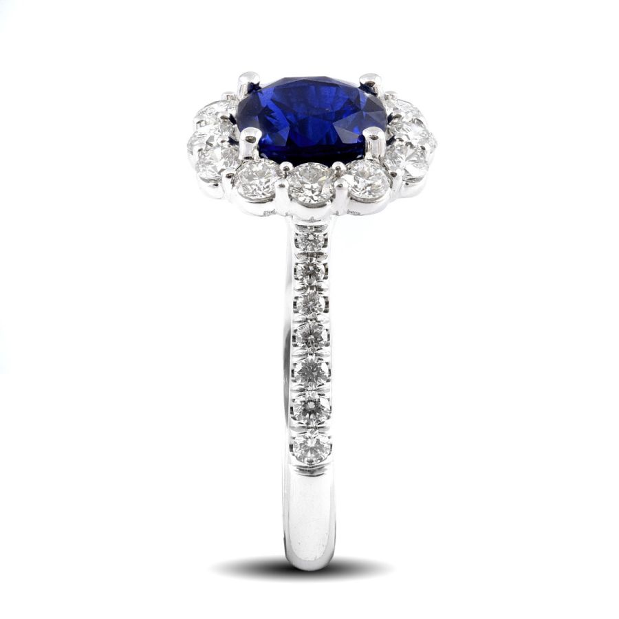 Natural Blue Sapphire 2.21 carats set in 14K White Gold Ring with 0.93 carats Diamonds / GIA Report