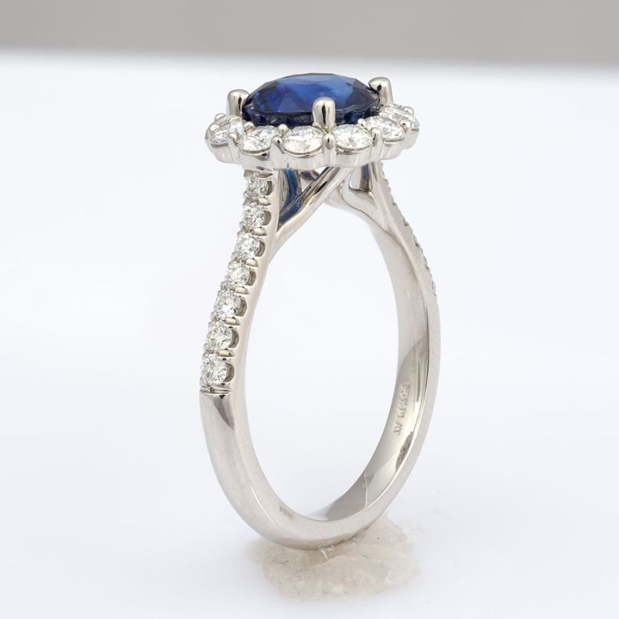 Natural Unheated Blue Sapphire 2.10 carats set in Platinum Ring with 0.77 carats Diamonds  / GIA Report
