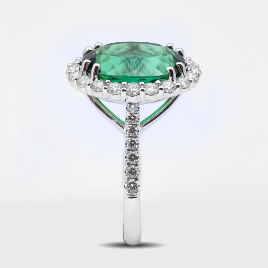 Natural Green Tourmaline 6.03 carats set in 18K White Gold Ring with 0.90 carats Diamonds 