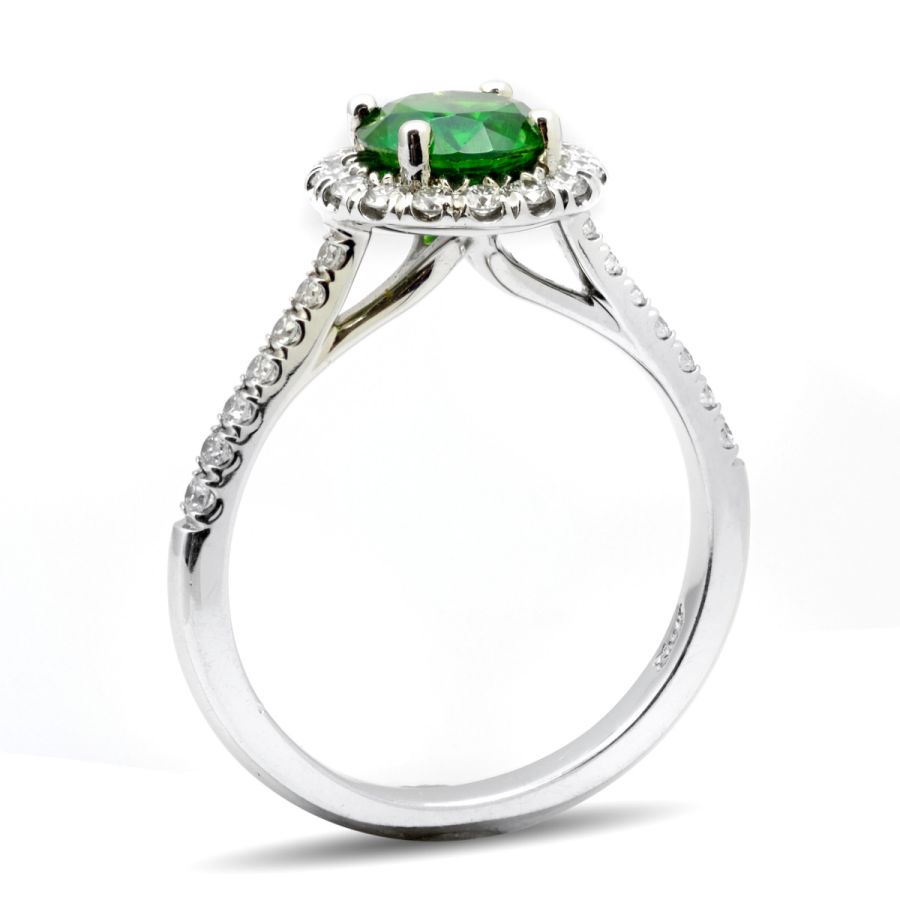 Natural Demantoid Garnet 1.17 carats set in Platinum Ring with 0.38 carats Diamonds / GIA Report 