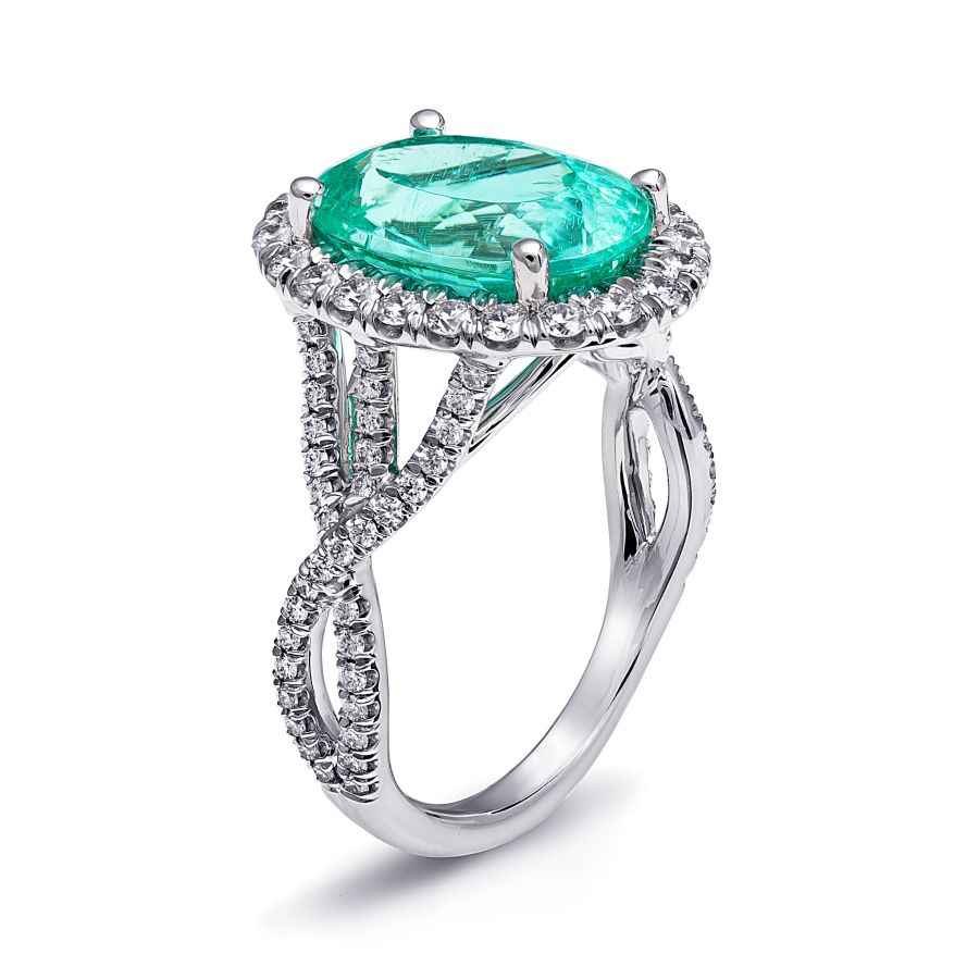 Extremely Rare Mozambique Paraiba Tourmaline 5.20 carats set in Platinum Ring with 0.78 carats Diamonds / GIA Report