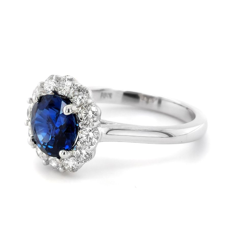 Unheated Blue Sapphire 2.25 carats set in 18K White Gold Ring with 0.72 carats Diamonds / GIA Report