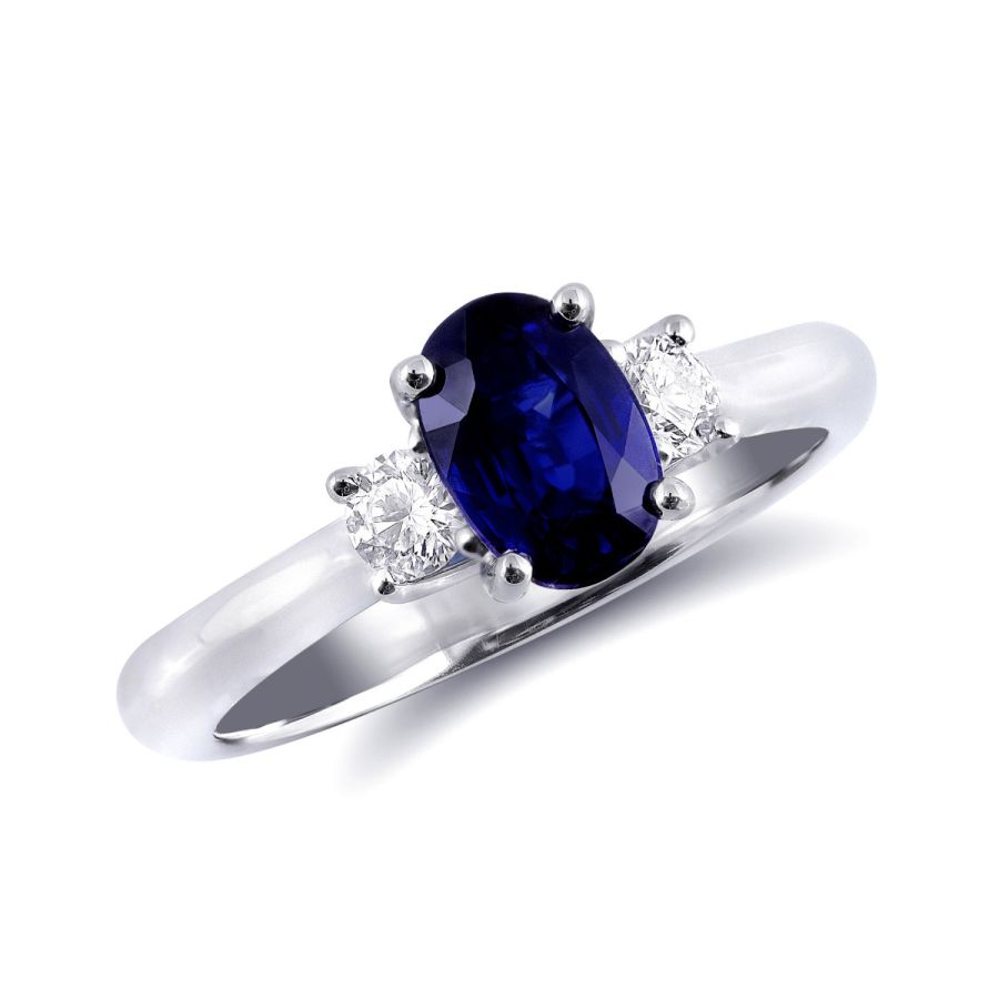 Natural Blue Sapphire 1.13 carats set in 18K White Gold Ring with 0.25 carats Diamonds 