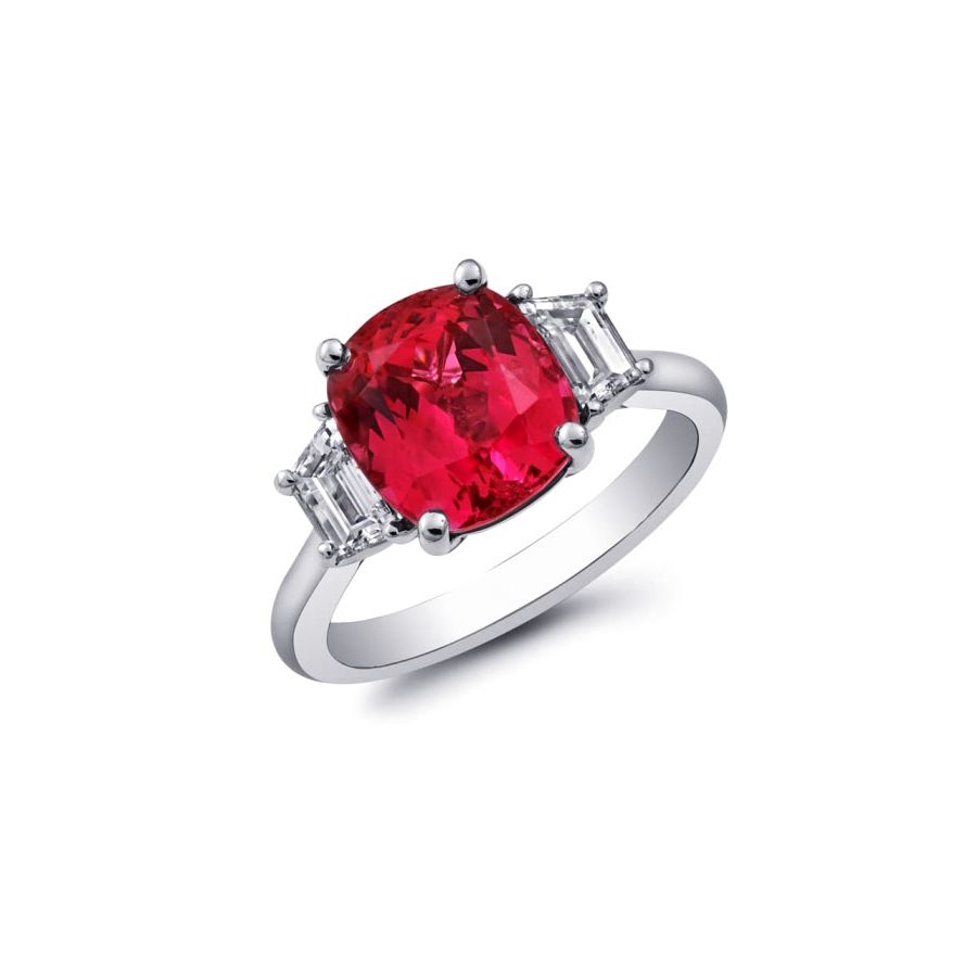 Natural Unheated Spinel 3.96 carats set in Platinum Ring with 0.60 carats Diamonds / GRS Report