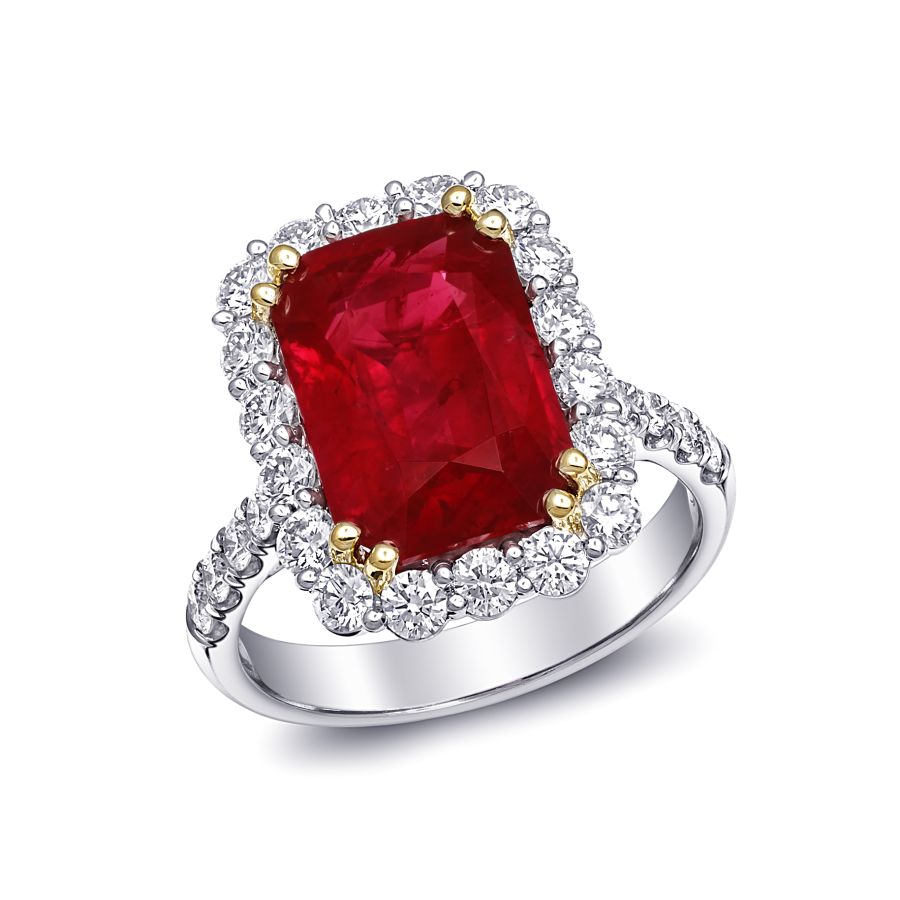 Natural Ruby 5.80 carats set in Platinum & 18K Yellow Gold Ring with 1.18 carats Diamonds / GRS Report