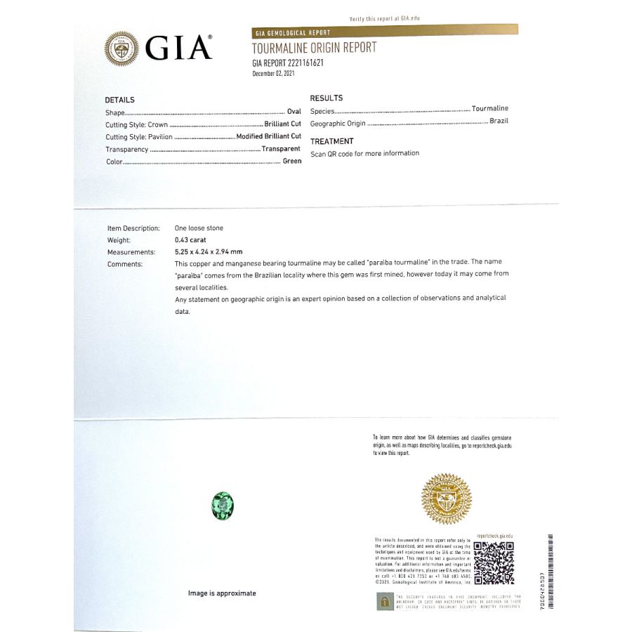 Natural Brazilian Paraiba Tourmaline 0.43 carats with GIA Report