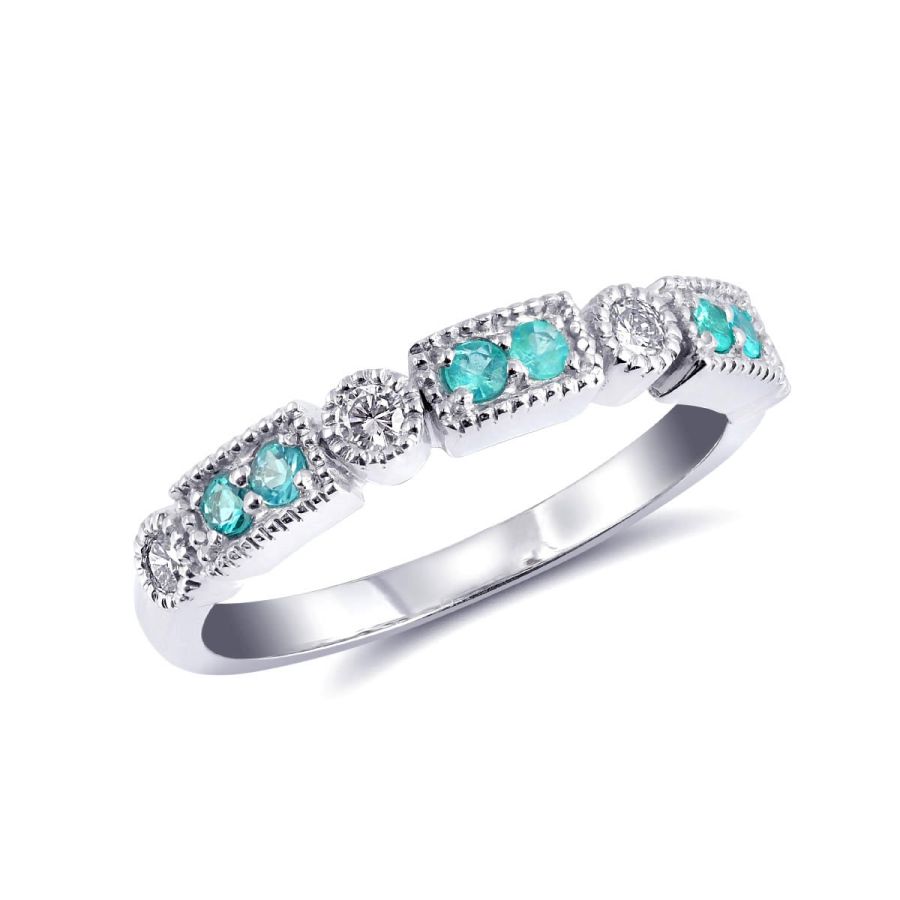 Natural Mozambique Paraiba Tourmalines 0.13 carats set in 14K White Gold Stackable Ring with 0.15 carats Diamonds 