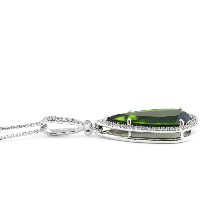 Natural Green Tourmaline 7.65 carats set in 14K White Gold Pendant with 0.36 carats Diamonds
